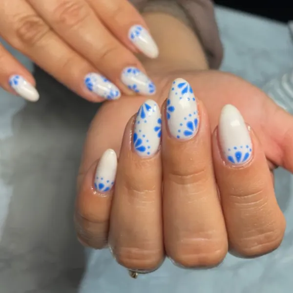Blue floral nail art
