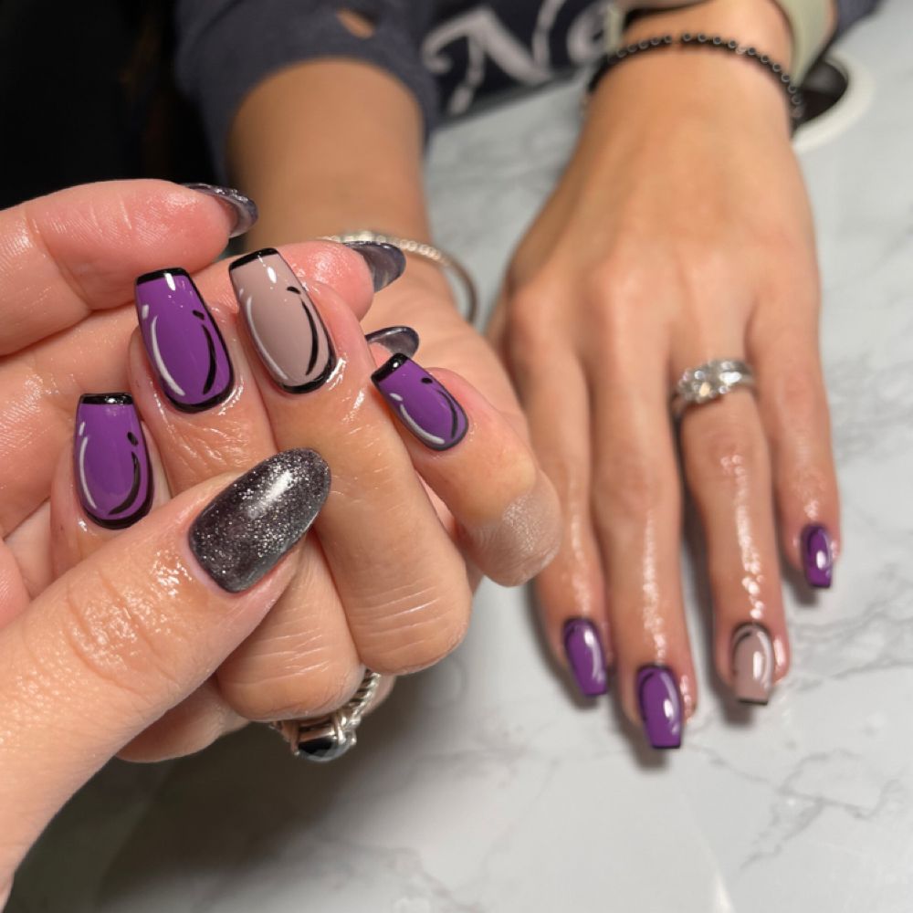 Purple and silver nail art